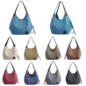 Resim Hallow-kadın Kanvas Omuz Çantası Çanta Çok Cepli Vintage Tote Mavi 