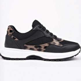 Resim Muggo Melody Kadın Kalın Taban Günlük Leopar Desenli Bağcıklı Sneaker Spor Ayakkabı 