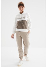 Resim Tommy Life Koyu Bej Yüksek Bel Şardonlu 3 İplik Pamuklu Basic Kadın Eşofman Alt - 94624 Koyu Bej 