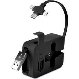 Resim Cep Tipi Telefon Tutuculu Makaralı Uzayıp Kısalabilen 3'ü 1 Arada Usb Şarj Kablosu 