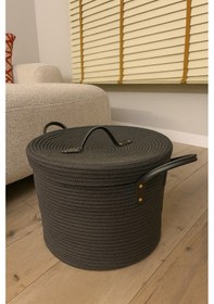 Resim Mavaux Armonia Deri Saplı Kapaklı Kirli Çamaşır Sepeti Düzenleme Sepeti Oyuncak Sepeti Antrasit 