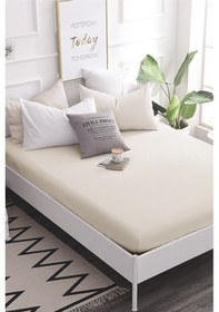 Resim Krem Çift Kişilik Lastikli Çarşaf Pamuklu Havlu Kumaş 160x200 