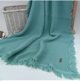 Resim %100 Pamuklu 4 Kat Müslin Bebek Battaniyesi 90x120 Cm - Kiremit Mevsimlik Bebek Örtüsü - Oscar Mint 