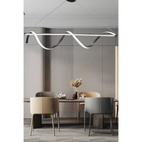 Resim Ledmi Lighting Çubuk Model Siyah Yemek Masa Avizesi, 3 Renk LED Aydınlatmalı, Modern Salon Avizesi,ofis LED Avizesi 