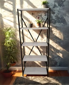 Resim 5 Raflı Dekoratif Metal Kitaplık & Beyaz Renk Beyaz 