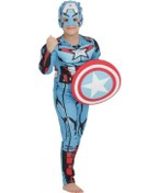 Resim Kaptan Amerika Kalkanlı Kaslı Çocuk Kostümü Çok Renkli 