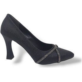 Resim Zerhan 355 Kadın Siyah Taşlı Kadeh Topuk Stiletto Ayakkabı Siyah 