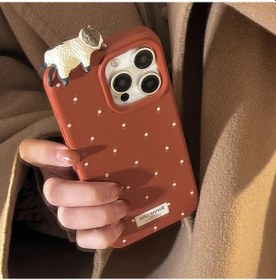 Resim Chenkestoreone Sevimli 3d Yatan Kedi Kılıfı Koyu Kırmızı İphone 14 Yumuşak El Yapımı Desenli 