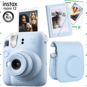 Resim Fujifilm Instax Mini 12 Mavi Fotoğraf Makinesi-10'lu Film-Mini Albüm ve Deri Kılıf Seti 