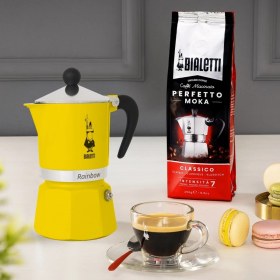 Resim PremiumPort Renkli Sarı 3 Cup Mokapot, Şık ve Pratik Kahve Demleme Aracı 