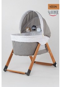 Resim Kiwi Sleeper Anne Yanı Beşik, Portatif, Sallanır, Katlanır, Tekerlekli Bebek Beşiği - Luna Desen Vizon 