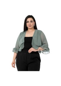 Resim Disentis Büyük Beden Önü Çift Kat Kolu Ve Arkası Fırfırlı Şifon Su Yeşili Bolero-su Yeşili Yeşil 