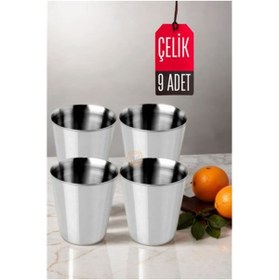 Resim OQANN 9'lu Paslanmaz Çelik Bardak – Kamp, Piknik ve Mutfak İçin Dayanıklı Metal Bardak 