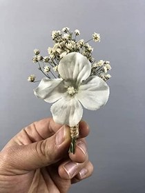 Resim Beyaz Çiçekli Krem Cipsolu Damat Yaka Çiçeği 5 Adet 