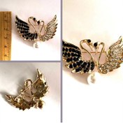 Resim Omeniv Vintage Stil Çift Kuğu Broş İğne Altınsu Kaplı Kristal 