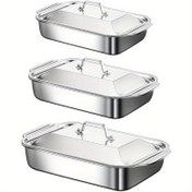 Resim 37+41+45 cm, 3 Adet Büyük Boy Yapışmaz Paslanmaz Çelik Pişirme Tepsisi Seti - Izgara, Büfe ve Bayramlar İçin Mükemmel, Büyük Hava Fritöz Aksesuarları, Fırın Aksesuarları 