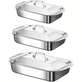 Resim 37+41+45 cm, 3 Adet Büyük Boy Yapışmaz Paslanmaz Çelik Pişirme Tepsisi Seti - Izgara, Büfe ve Bayramlar İçin Mükemmel, Büyük Hava Fritöz Aksesuarları, Fırın Aksesuarları 