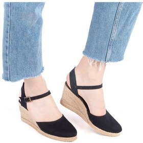 Resim Gerçek Elişi Topuğu Açık Bilekten Bantlı Dolgu Topuk Siyah Keten Hasır Espadril Handmade Siyah 