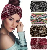 Resim 4 Adet Kadın Geniş Saç Bandı - Kaymaz Yoga ve Koşu Bandları Leopar Baskılı, Zebra Çizgili, Çiçekli & Paisley Desenli Egzersizler için, Spor Salonu, Günlük Moda - Yumuşak Rahat Saç Aksesuarları, Modern Saç Bandı | Nem Emici Kumaş, Saç Bandı Aksesuarları 