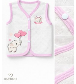 Resim Babyden's Kız Bebek Yelek Jakarlı Kalp Desenli Pamuklu Çıtçıtlı Fil Baskılı Bebek Yeleği Mevsimlik,yumuşak Ekru - Pembe 
