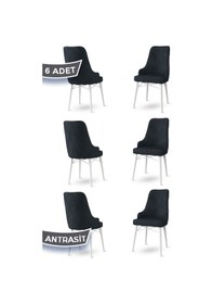 Resim Canisa Neta Serisi, 1.sınıf Babyface Kumaş Sandalye, Beyaz Gürgen Ayak, 6 Adet Antrasit Sandalye Sandalye Antrasit Ayakları Beyaz 