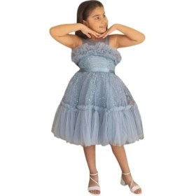 Resim Ahsenim Bebe Göğüs Fırfırlı Pullu Kısa Kız Çocuk Abiye Elbise 