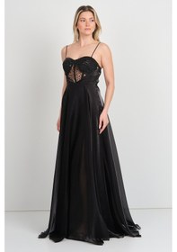 Resim Doridorca Kadın İp Askılı Payetli Uzun Abiye Elbise 6031 Siyah Siyah 