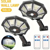 Resim 2 adet Ticari Sokak ve Alan Aydınlatma Donanımı, Hareket Sensörlü Güneş Işıkları, 168 Led, 6500K Cilalı Metal Yüzey, Güneşli Dış Mekan Güvenlik Işıkları, Bahçeler, Depolar, Dış Duvarlar ve Parlak Sokak Aydınlatması için Uygun, ABS Malzeme ile Şarj Edilebilir Lityum Pil ile Yapılmıştır. 