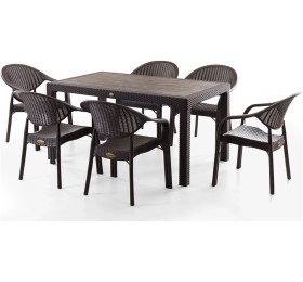 Resim Bamboo 6 Kişilik Rattan Masa Sandalye Takımı Kahve Kahve 