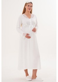 Resim Mecit Pijama Mecit 6305 Ekru Hamile Lohusa Gecelik 