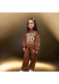 Resim Lolliboomkids Yeni Sezon Kız Çocuk Somon Kahve Renk Slogan Yazı New York Baskılı Trend Eşofman Takımı Brown Kahverengi 