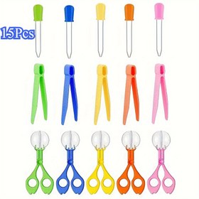 Resim 15 adet İnce Motor Becerileri Aracı 5 Elde Taşınan Kürek 5 Büyük Pense 5 Kauçuk Başlı Dökücü Böcek Tuzakları Bilim Duyusal Öğrenme Araçları Arka Bahçe Açık Hava Keşif Kiti 