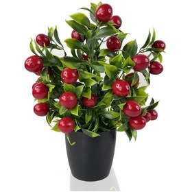 Resim Yapay Çiçek Kiraz Ağacı Siyah Saksıda Kiraz 30cm 