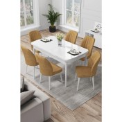 Resim Canisa Concept Par Serisi 70 x 114 Cm, Açılabilir Mdf Mutfak Masa Takımı, Beyaz Masa ve 6 Sandalye 