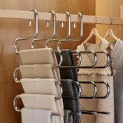 Resim S-Şekilli Paslanmaz Çelik Askılar - Kaymaz, Yerden Tasarruf Sağlayan Çok Katmanlı Pantolon Düzenleyici, Polished Finish ile Pantolon ve Kotlar için İdeal Depolama Çözümü, Dolap Düzenleme Çözümü, Dolap Aksesuarları | S-Şekilli Askılar | Dayanıklı Yapı, Giysi Askıları 