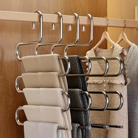 Resim S-Şekilli Paslanmaz Çelik Askılar - Kaymaz, Yerden Tasarruf Sağlayan Çok Katmanlı Pantolon Düzenleyici, Polished Finish ile Pantolon ve Kotlar için İdeal Depolama Çözümü, Dolap Düzenleme Çözümü, Dolap Aksesuarları | S-Şekilli Askılar | Dayanıklı Yapı, Giysi Askıları 