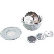 Resim Hangfox Stok Mutfak 4'ü Bir Arada Çelik Süzgeç, Rendeleyici, Yıkama Ve Karıştırma Kasesi - İskandinav Mavi 