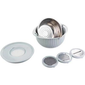 Resim Hangfox Stok Mutfak 4'ü Bir Arada Çelik Süzgeç, Rendeleyici, Yıkama Ve Karıştırma Kasesi - İskandinav Mavi 