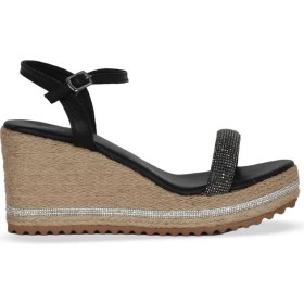 Resim Bueno Shoes Siyah Taşlı Deri Kadın Dolgu Topuklu Sandalet 14WS72400 14WS72400 
