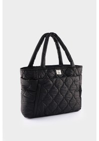 Resim Kapitoneli Paraşüt Çanta - Laptop Bölmeli, Büyük Cepli, Suluk Gözlü, Valiz Aparatlı Siyah 