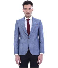 Resim Keten Yarım Astar Desenli Mavi Ceket Wessi 001 