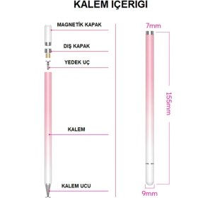 Resim MobaxAksesuar Dokunmatik Tablet Telefon Kalemi +1 Yedek Uç Renk Geçişli Passive Stylus Bilgisayar Kalem 