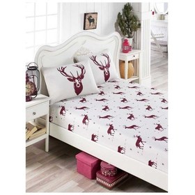 Resim Eponj Home Pes Lastikli Çarşaf Seti Tek Kişilik Geyik Bordo 