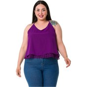 Resim Büyük Beden Sırt Dekolteli Dantel Detaylı Şifon Mor Bluz-mor Mor 