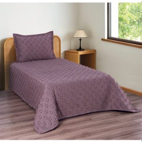 Resim Ponpon Desenli 2 Parça Tek Kişilik Yatak Örtüsü Mürdüm 