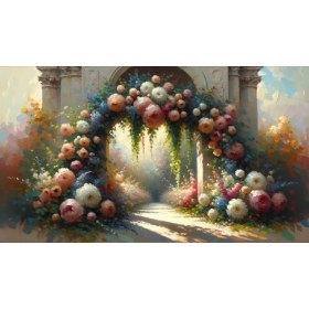 Resim Venspor Romantik Çiçek Kemeri ve Bahçe Manzaralı Sanatsal Arkaplan 200 x 150 cm Fon Duvar Örtüsü 