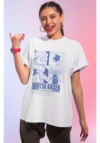 Resim Jujutsu Kaisen Gege Akutami Baskılı Unisex Oversize Anime Tişört Beyaz 