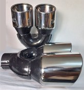 Resim 100 Mm. Paslanmaz Krom Yuvarlak Çiftli Eşit Takım 2 Adt Egzoz Eksoz Ucu Çapraz Eşit 