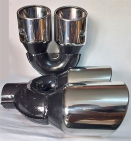 Resim 100 Mm. Paslanmaz Krom Yuvarlak Çiftli Eşit Takım 2 Adt Egzoz Eksoz Ucu Çapraz Eşit 