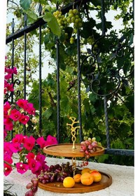 Resim 2 Katlı 25/30 Cm Gold Çiçekli Ahşap Kek Sunum Standı, Servis Sunu 